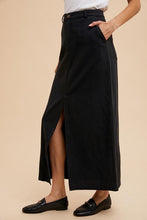 Black Cotton Linen Split Seam Maxi Skirt