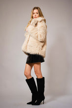 Light Taupe Shaggy Notch Collared Faux Fur Coat