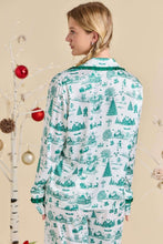 Hunter Green Christmas Print Pajama Set With Satin Bow