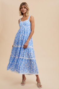 Powder Blue Floral Print Maxi Dress