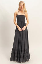 Black Smocked Halter Maxi Dress