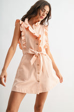 Pink Sleeveless Denim Dress With Ruffle Details