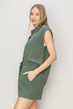 Gray Green Set-Linen Shirt And Shorts Set