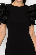 Black Faux Leather Ruffled Sleeves Stretch Mini Dress