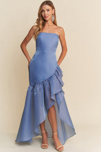 Dusty Blue Ruffle Asymmetrical High Low Dress