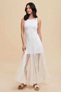 Ivory Lace Paneled Sleeveless Dress