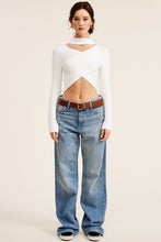 Ivory Overlap Knit Mock Neck Crop Sweater Top