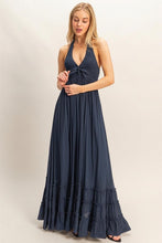 Dark Navy Halter Neck Smocked Maxi Dress