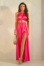 Pink Sleeveless Front Cutout With Tie Maxi Slit Dress