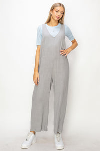 Gray Linen Sleeveless Jumpsuit