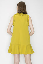 Mustard Ruffled Sleeve Flounce Hem Crewneck Mini Dress