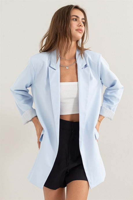 L.Blue Open Front Long Sleeve Jacket
