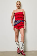 Red Strapless Ruffle Lace Trim Romper