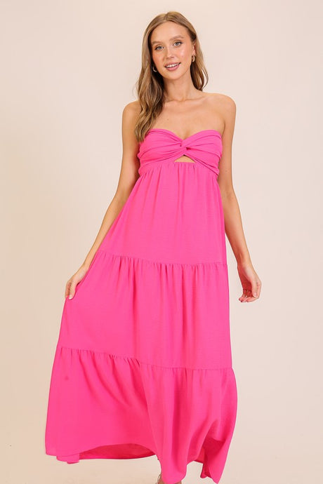 Hot Pink Brunch Babe Cutout Airflow Maxi Dress