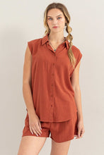 Baked Clay Set-Linen Shirt And Shorts Set