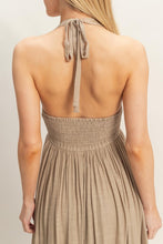Taupe Halter Neck Smocked Maxi Dress