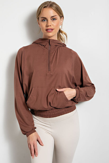 Smoky Topaz Plus Size Butter Quarter Zip Hoodie With Kangaroo