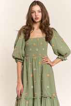 Green Floral Embroidered Maxi Dress