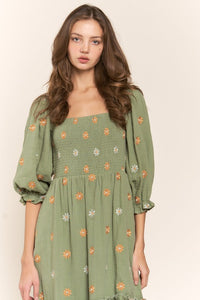 Green Floral Embroidered Maxi Dress