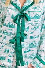 Hunter Green Christmas Print Pajama Set With Satin Bow