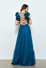 Emerald Organza Shoulder Strap Cutout Lace-up Maxi Dress
