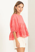 Coral Simply Beautiful Elbow Sleeve Tiered Top
