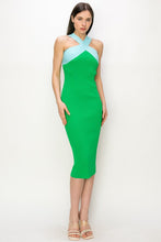 Green Crossover Neckline Stretch Ribbed Knit Mini Dress