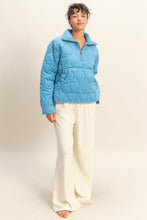 Ocean Blue Quilted Half Zip High Neck Pullover