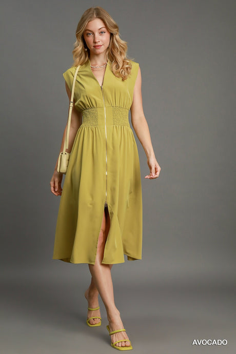 Avocado Sleeveless Two-way Zipper Dress