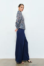 White/Blue Leopard High Neck Long Sleeve Blouse