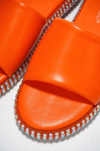 Orange Womens Rhinestone Chunky Sandals Slides