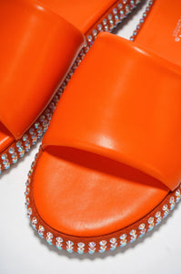 Orange Womens Rhinestone Chunky Sandals Slides