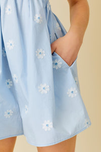 Light Blue Ruffle Shoulder Shirring Babydoll Romper