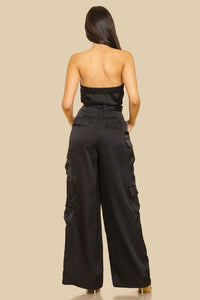 Black Unbalanced Tube Top With Pocket Jumpsuit