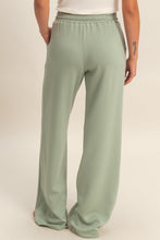 Sage Green Elastic Waist Wide-leg Pants