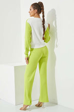 Citron Knit Colorblock Cardigan And Pants Set