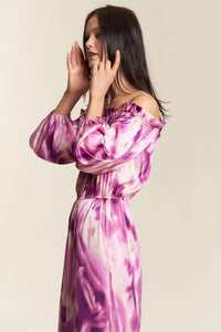 Fuchsia Combo Combo Offshoulder Tiedye Satin Jumpsuit
