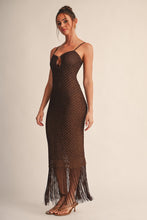 Brown Golden Hour Metallic Knit Fringe Maxi Dress
