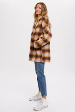 Mustard/Plum  Double Breasted Brushed Plaid Coat