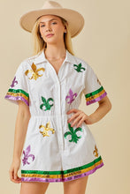White Mardi Gras Sequin Trim Solid Romper
