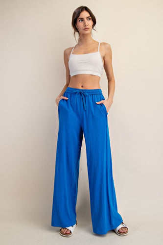 Ocean Blue Cotton Slub Lounging Wide Pant