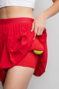 True Red Stretch Woven Active Pleat Tennis Skorts