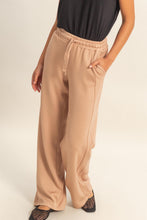 Dark Taupe Elastic Waist Wide-leg Pants