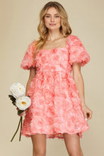 Pink Romantic Flower 3D Mesh Dress Mini Baby Doll Dress