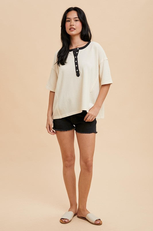 Vanilla Creme Henley Ringer Tee