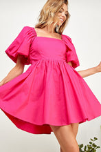 Fuchsia Puffled Balloon Sleeve Tie Back Dress