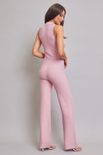 Blush Pink Knit Sleeveless Collar Top And Pants Set