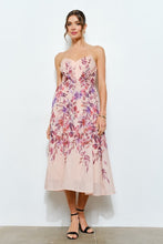 Mauve Sweetheart Strapless Floral Midi Dress