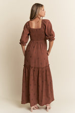 Chocolate Floral Embroidered Tiered Maxi Dress