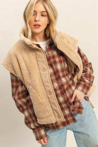 Beige Cozy Sherpa Vest Jacket With Tie-up Side Details